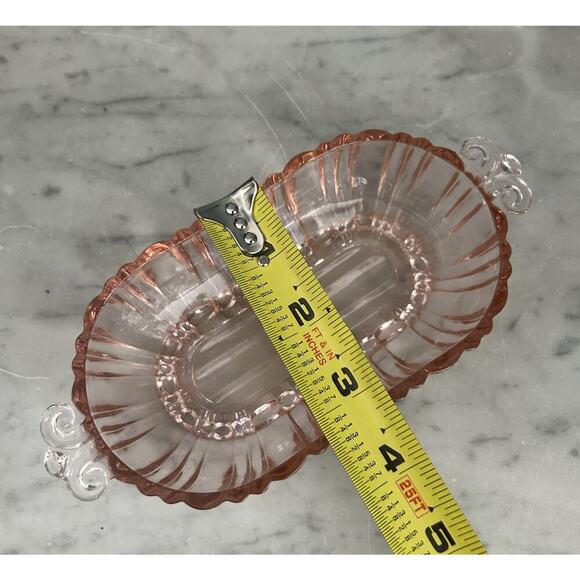 Vintage Old Cafe Pink Depression Glass Oval Olive Nut Bowl Anchor Hocking Small - Picture 7 of 11